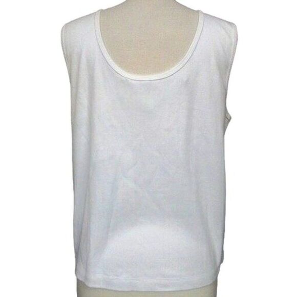 Debra DeRoo White Tank Top Sleeveless Scoop Neck Crest Applique Cotton XL NEW - Picture 4 of 7